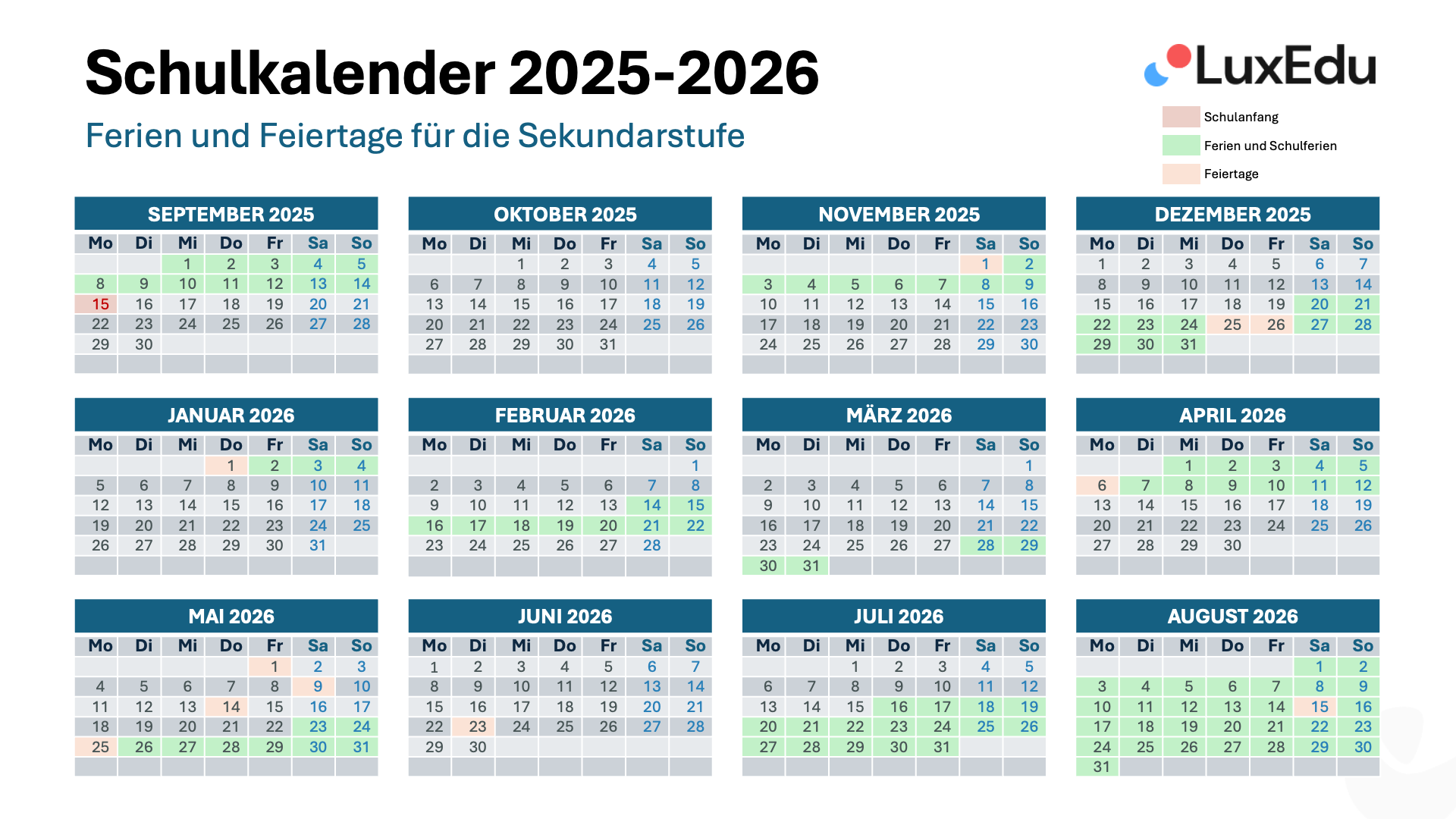  Schulferien 2025-2026 Luxemburg Bildidee 